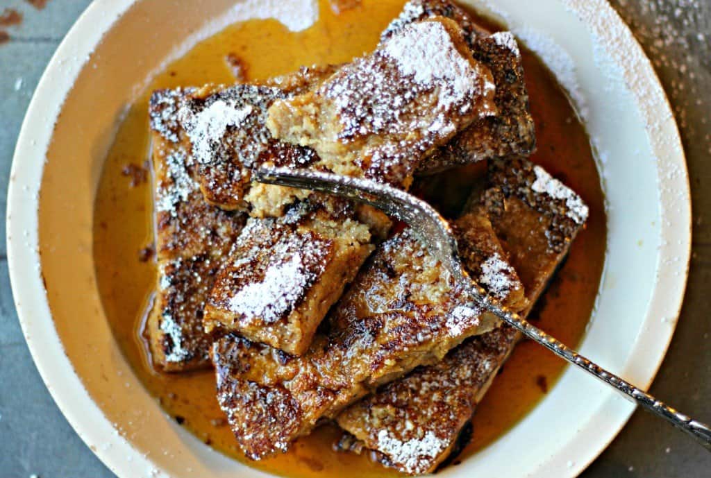 Polenta French Toast Sticks on a white plate