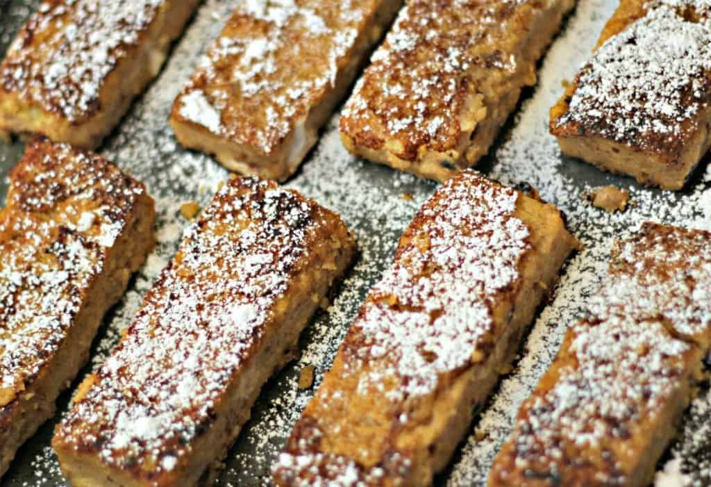 Polenta French Toast Sticks on baking sheet