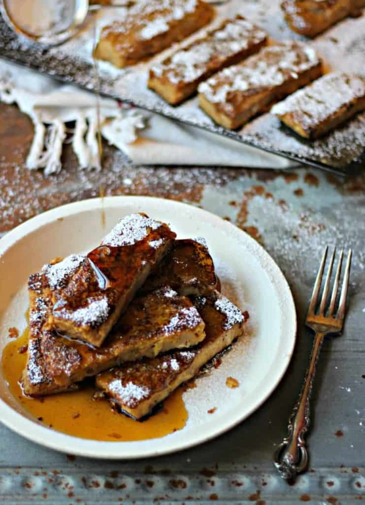 Polenta French Toast Sticks on a white plate