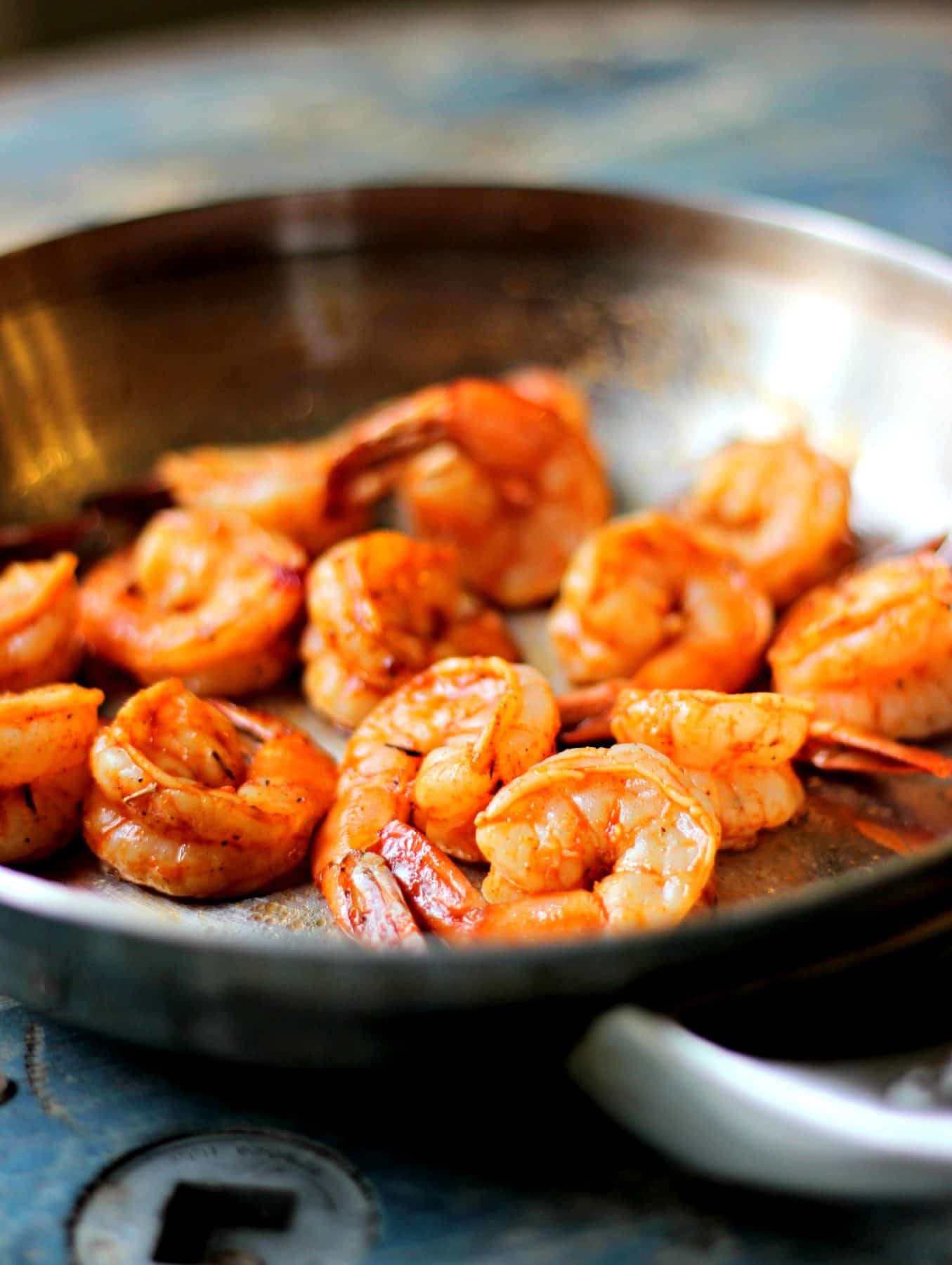 Grilled shrimp in a saute pan