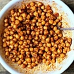 Spicy roasted chickpeas in a white bowl