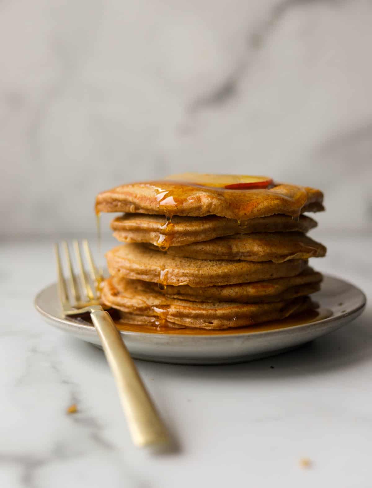 A stack of apple cinnamon pancakes.