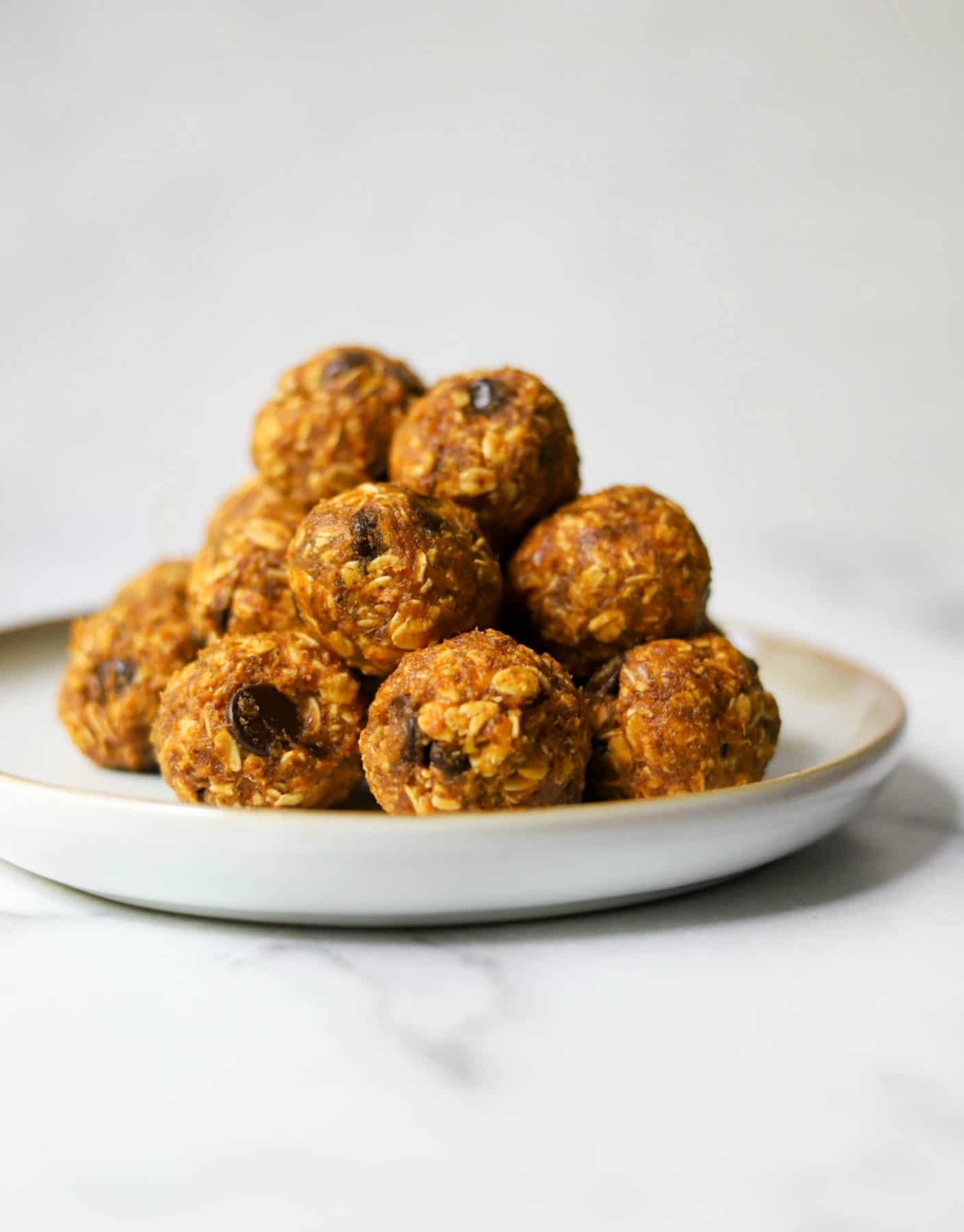 Pumpkin Energy Bites on a white plate