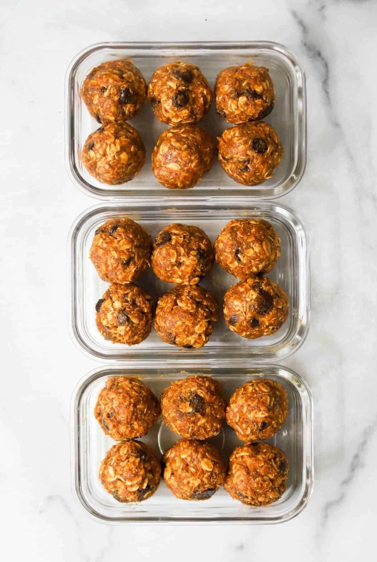 Pumpkin cookie dough bites in glass containers