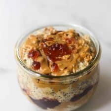 Peanut Butter and Jelly Overnight Oats - No Getting Off This Train