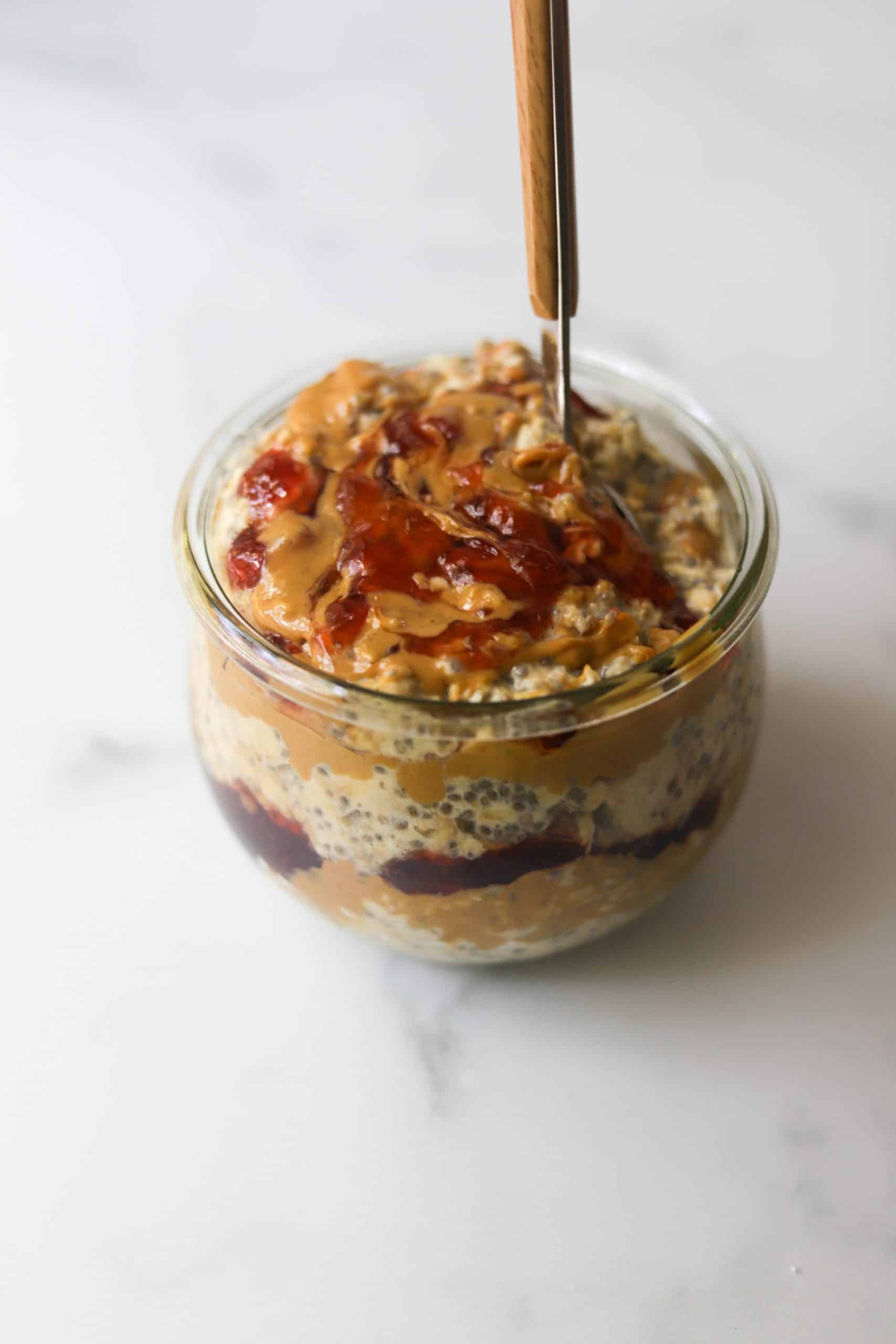 Peanut Butter and Jelly Overnight Oats - No Getting Off This Train