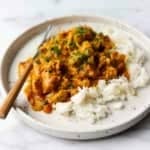 Indian Butter Chicken on a white plate