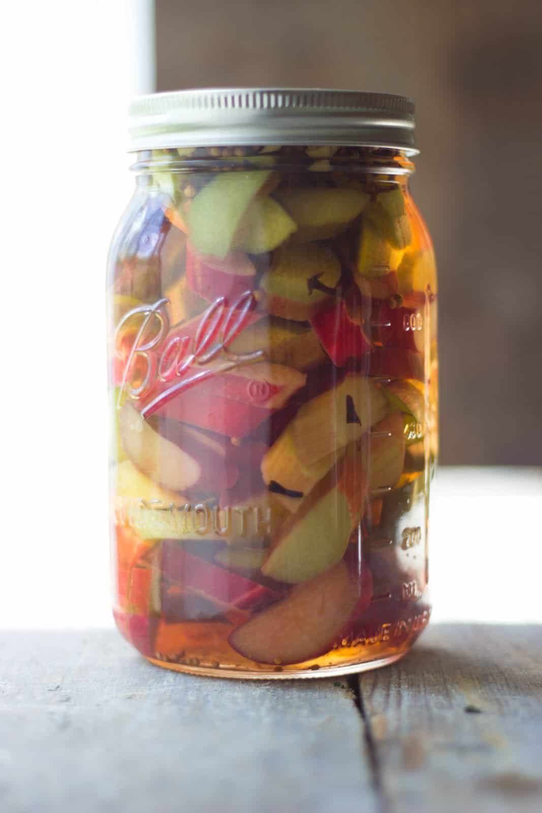 Sweet pickled rhubarb in a clear jar