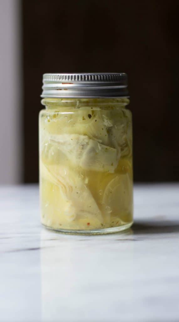 Artichoke hearts in a clear jar
