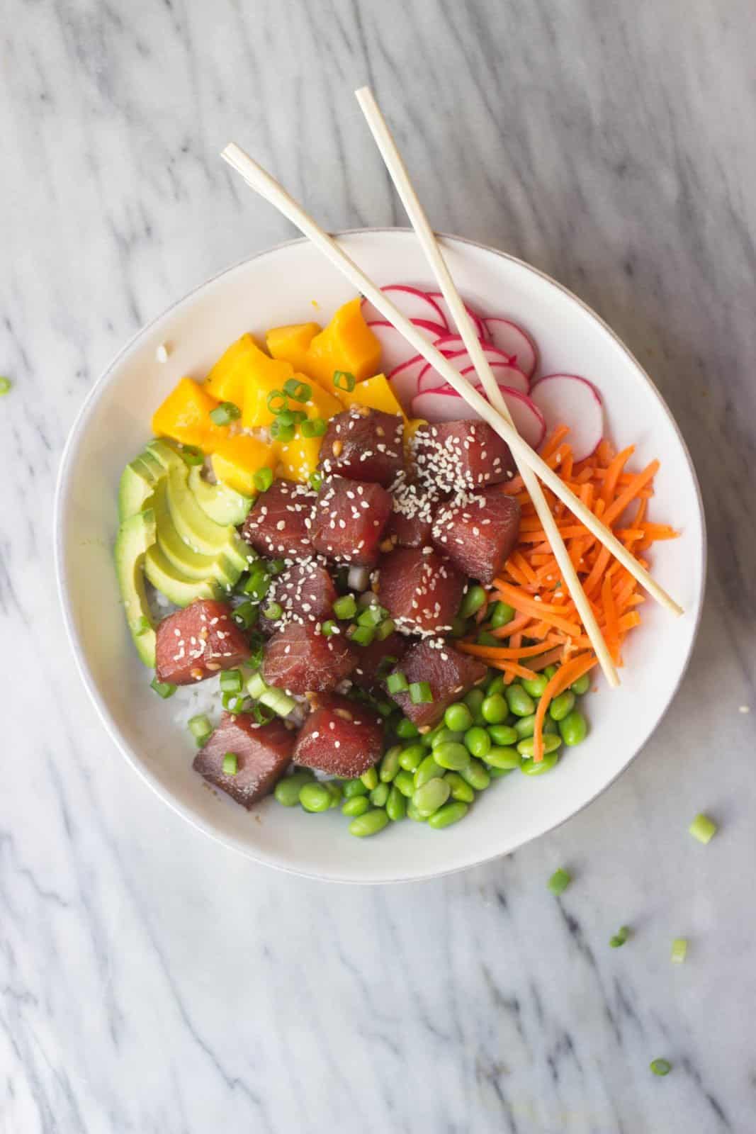 Ahi Tuna Bowls as an example of an easy way to eat more fish. 