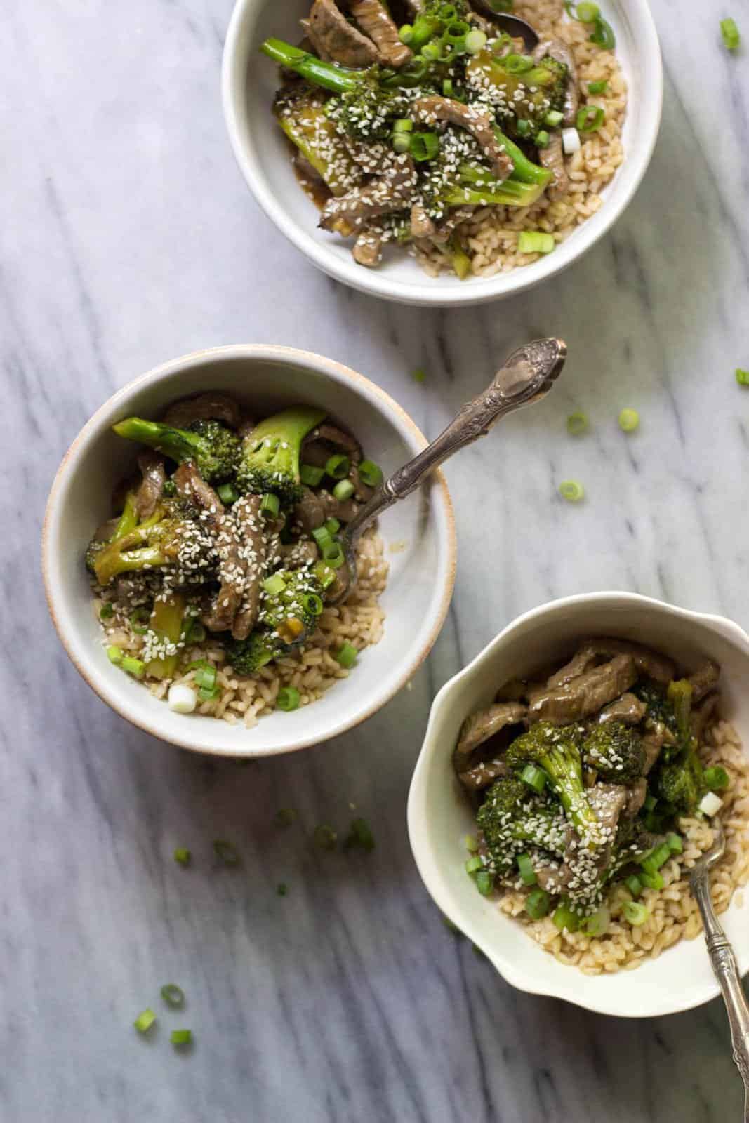 Restaurant-Style Beef & Broccoli in bowls.