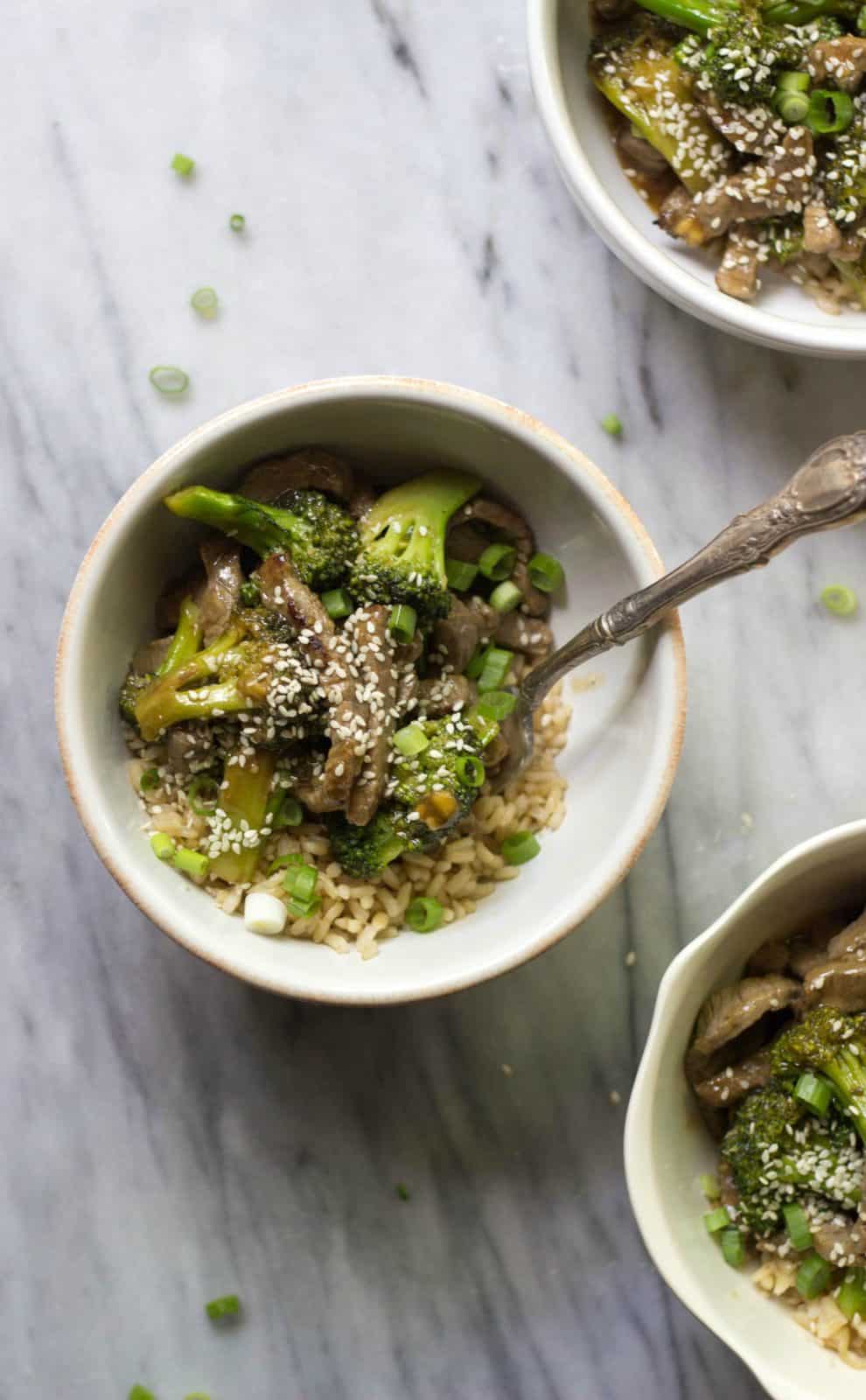 Restaurant-Style Beef & Broccoli in bowls.