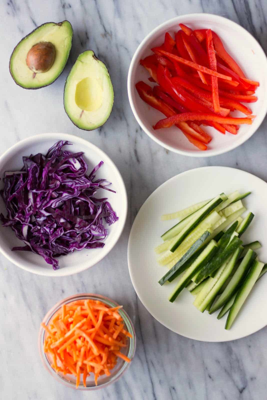 Hummus & Vegetable-Stuffed Collard Wrap ingredients.