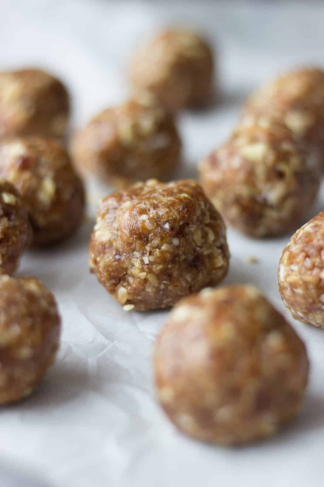 Close up shot of energy balls on parchment