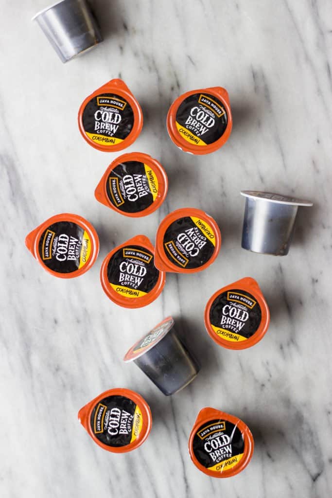 Coffee pods on a marble counter