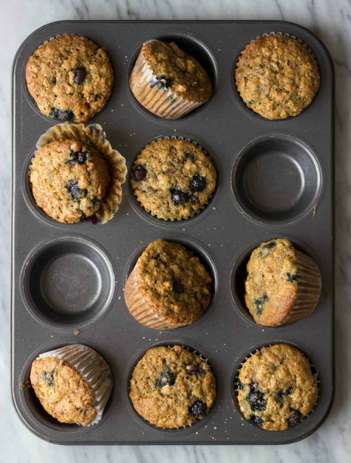 Overhead shot of muffins in a muffin pan