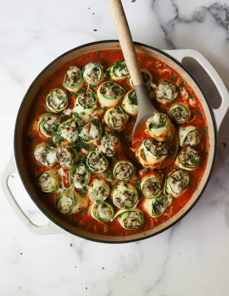 Overhead shot of Ricotta & Beef Zucchini Roll-Ups