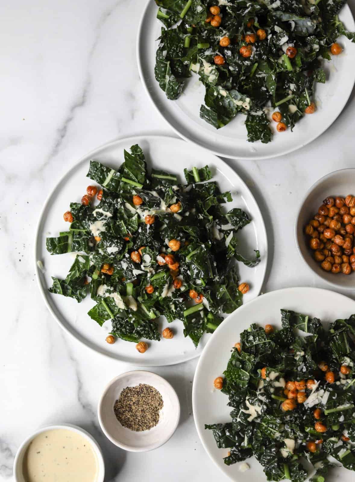 Kale & Crispy Chickpea Caesar Salad as an example of a way to use leafy greens