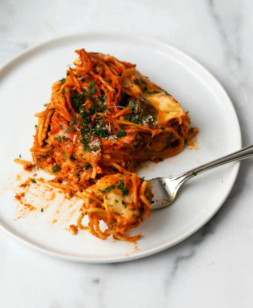 Spaghetti Pie in a casserole dish