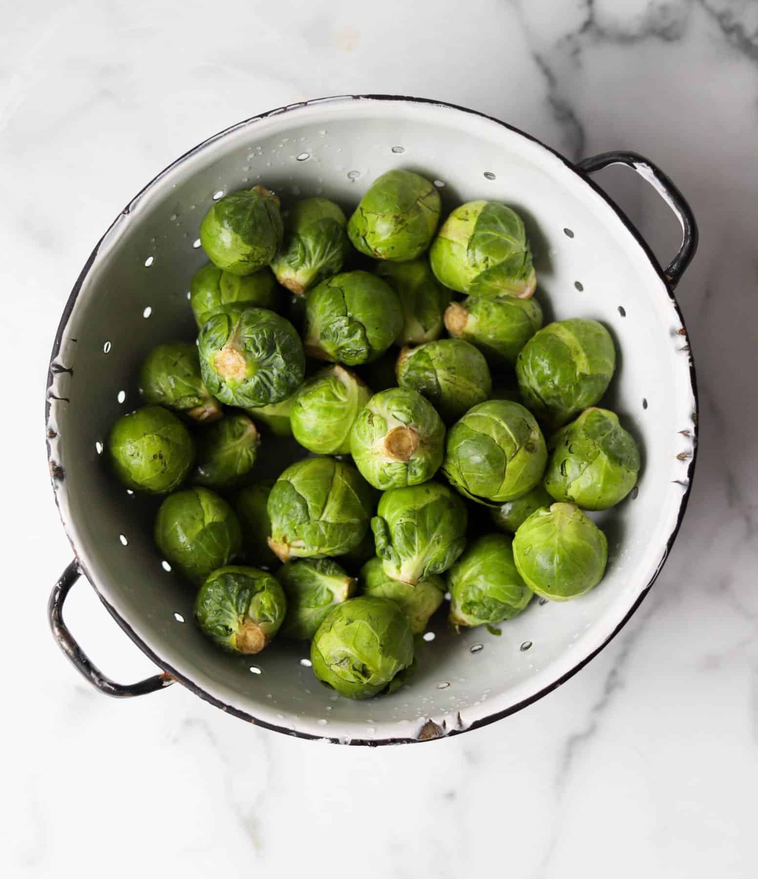 Brussels sprouts in colander