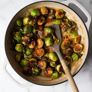 Brussels sprouts in a white dish