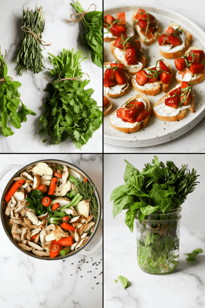 A collage of fresh herb recipes.