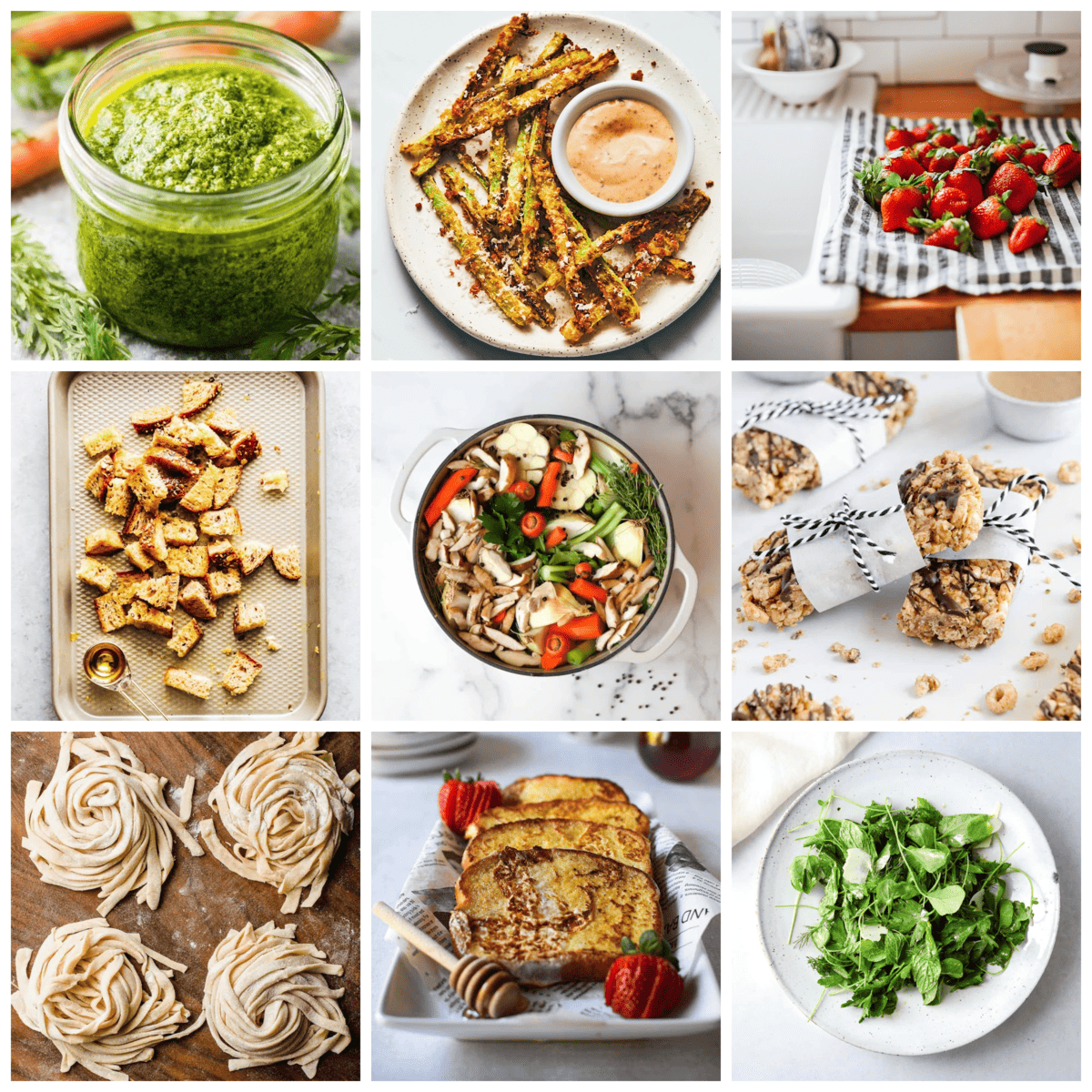 A collage of 9 sustainable recipes.