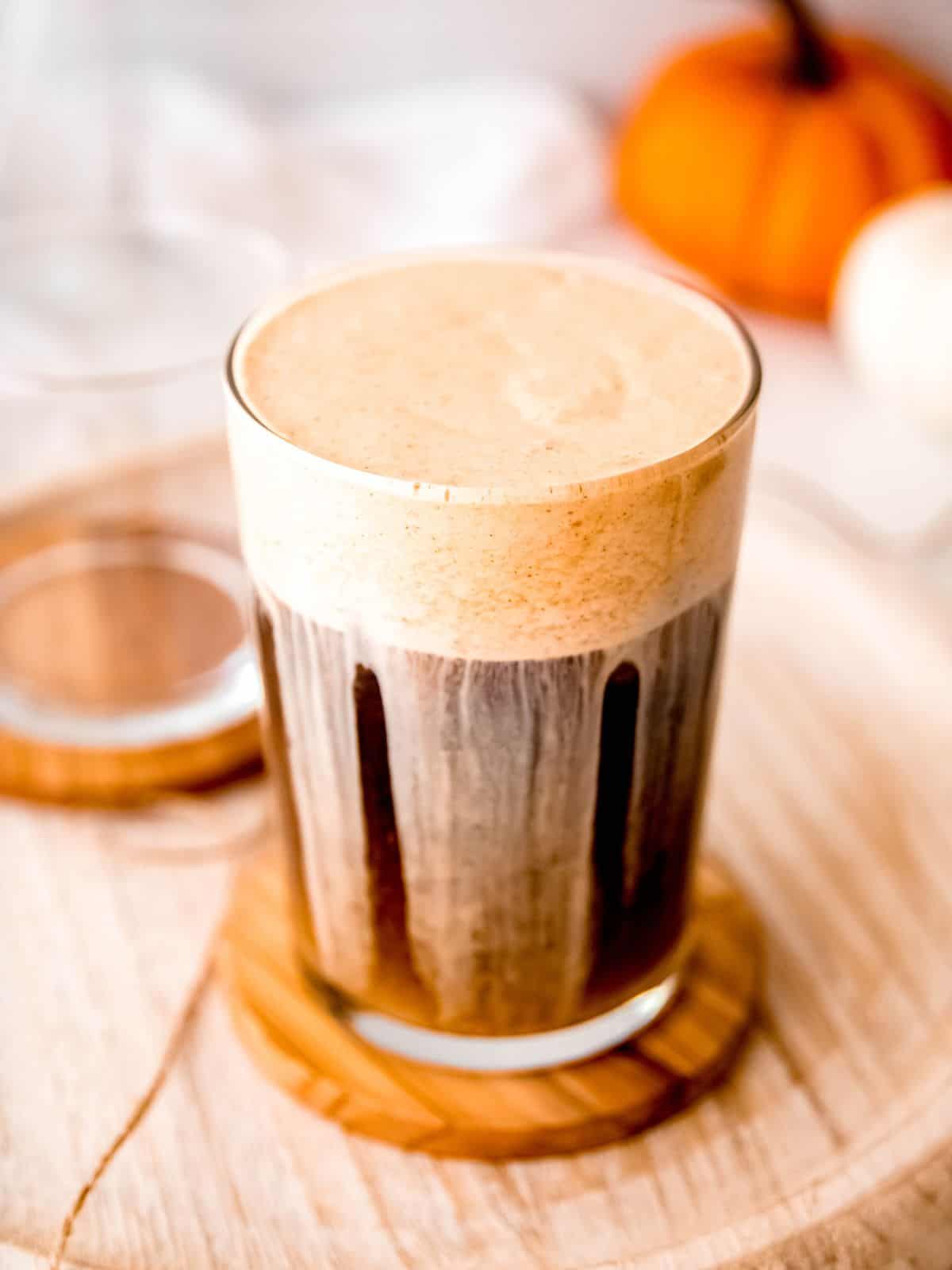 A front shot of pumpkin cold brew.