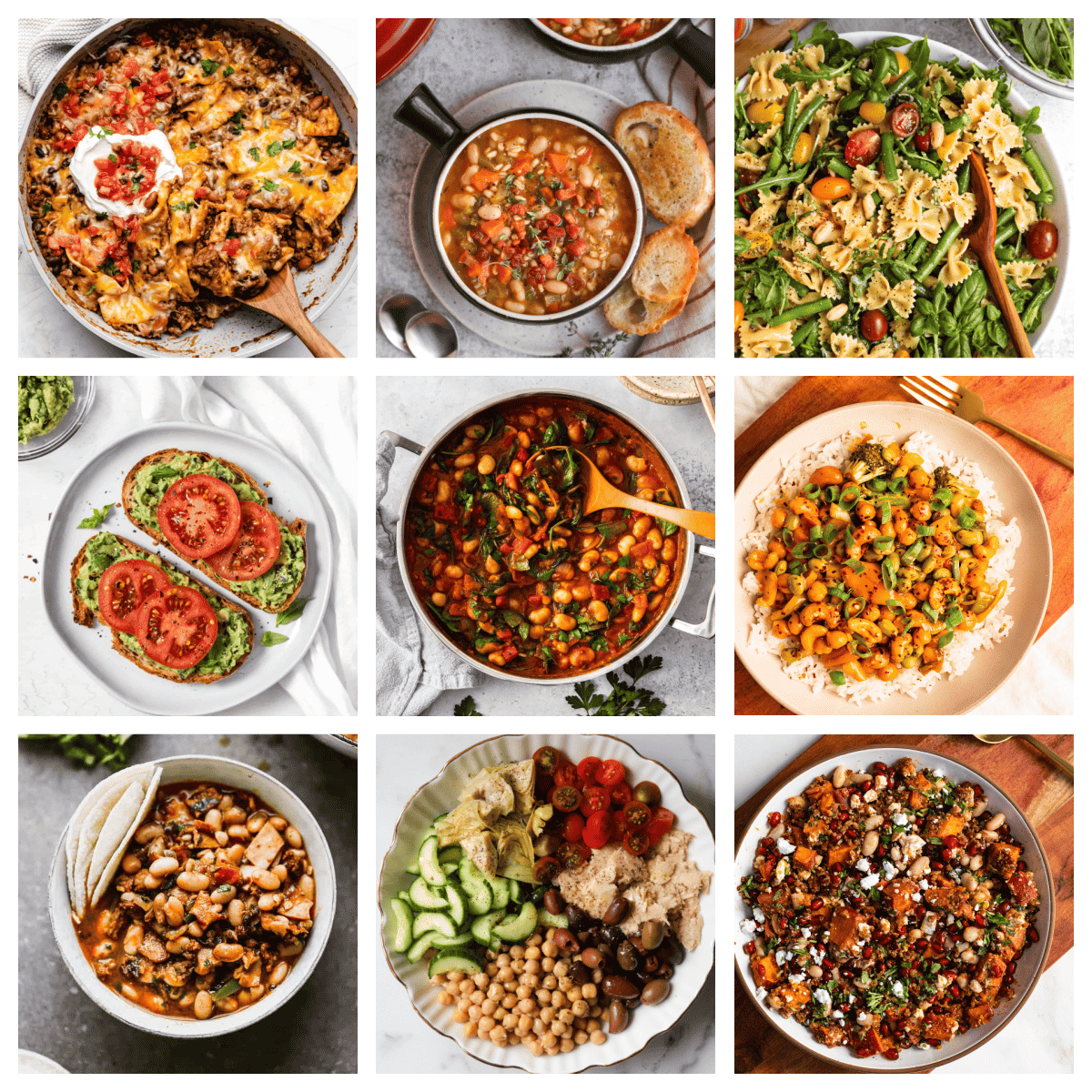 A collage of healthy bean recipes.