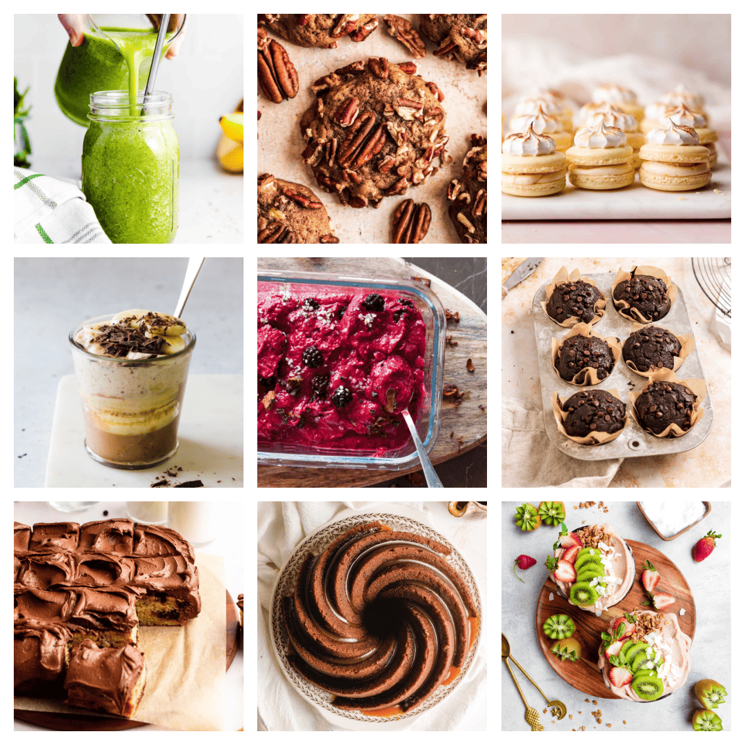 A collage of 9 ripe banana recipes.