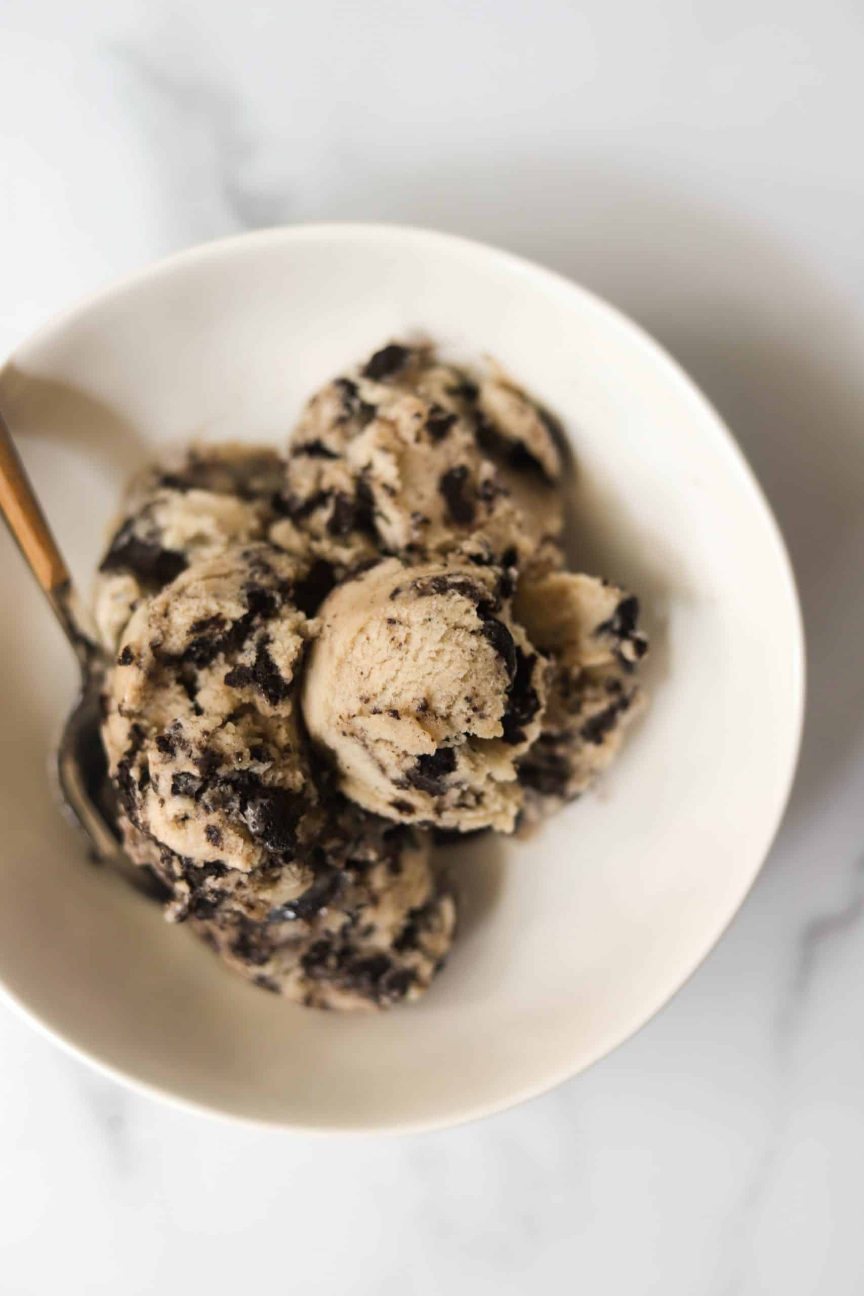 A bowl of cookies and cream nice cream.