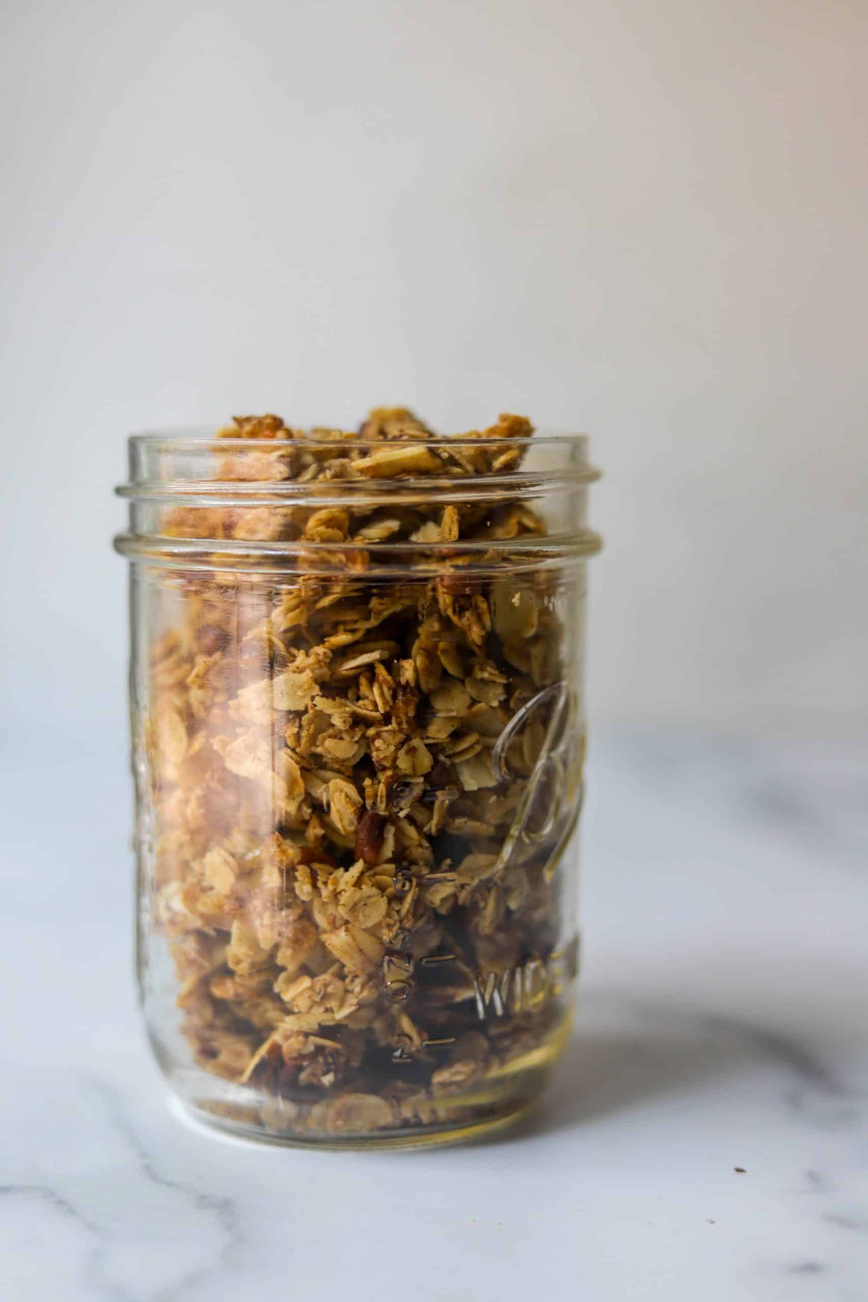 A jar of honey nut granola.