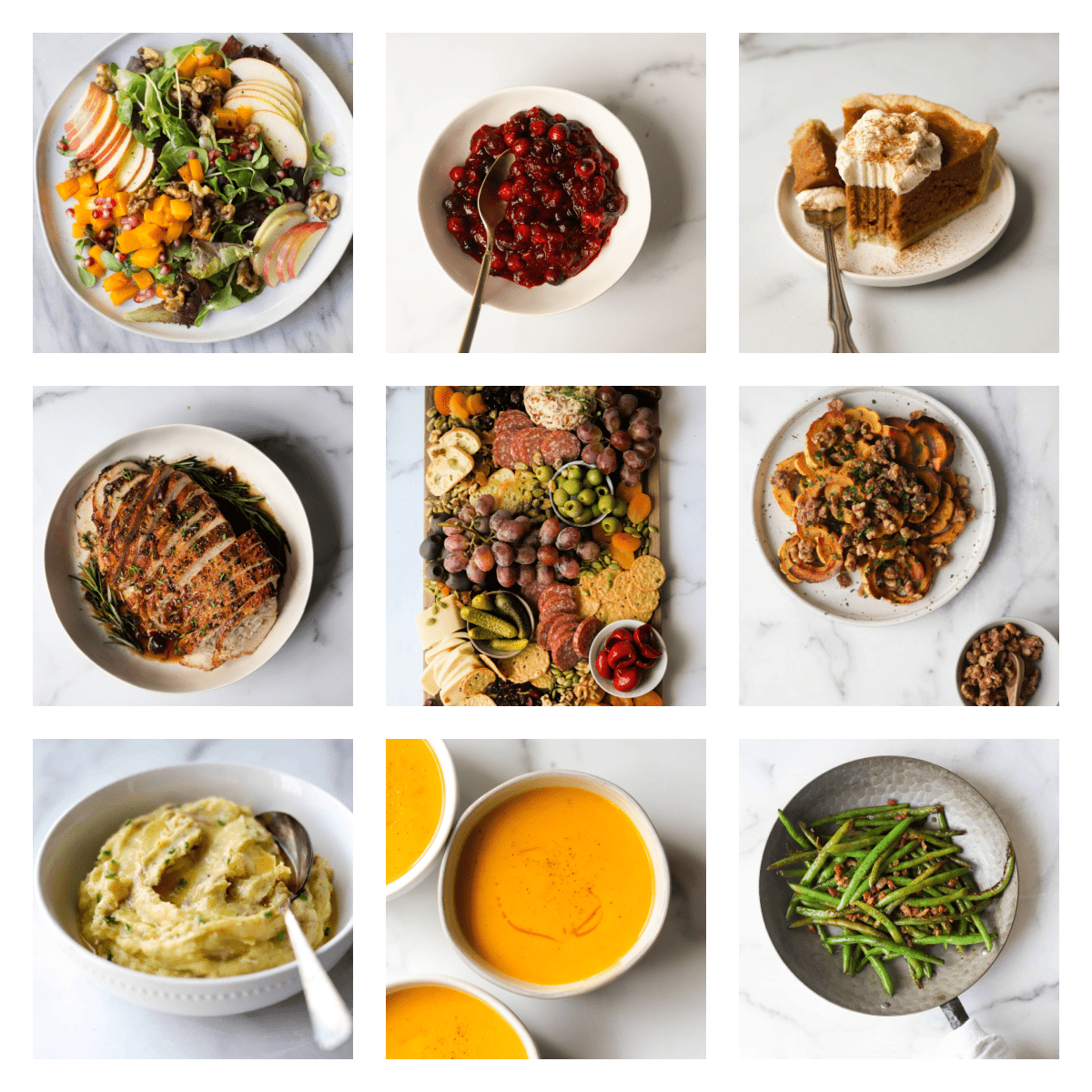 An collage of Thanksgiving recipes.