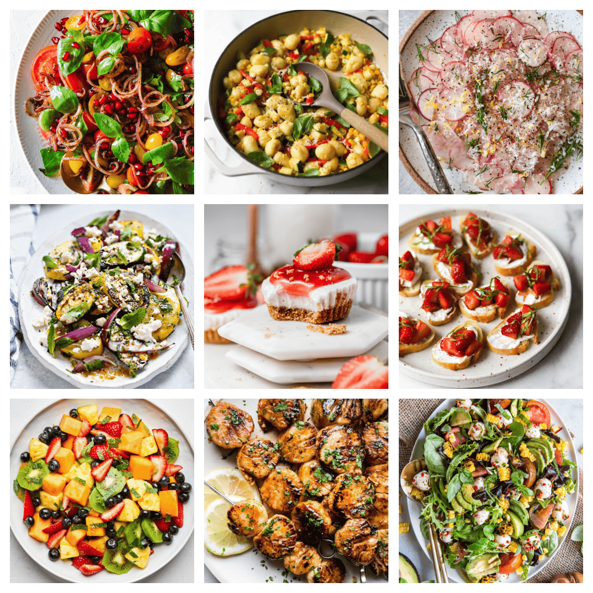 A collage of healthy summer recipes.