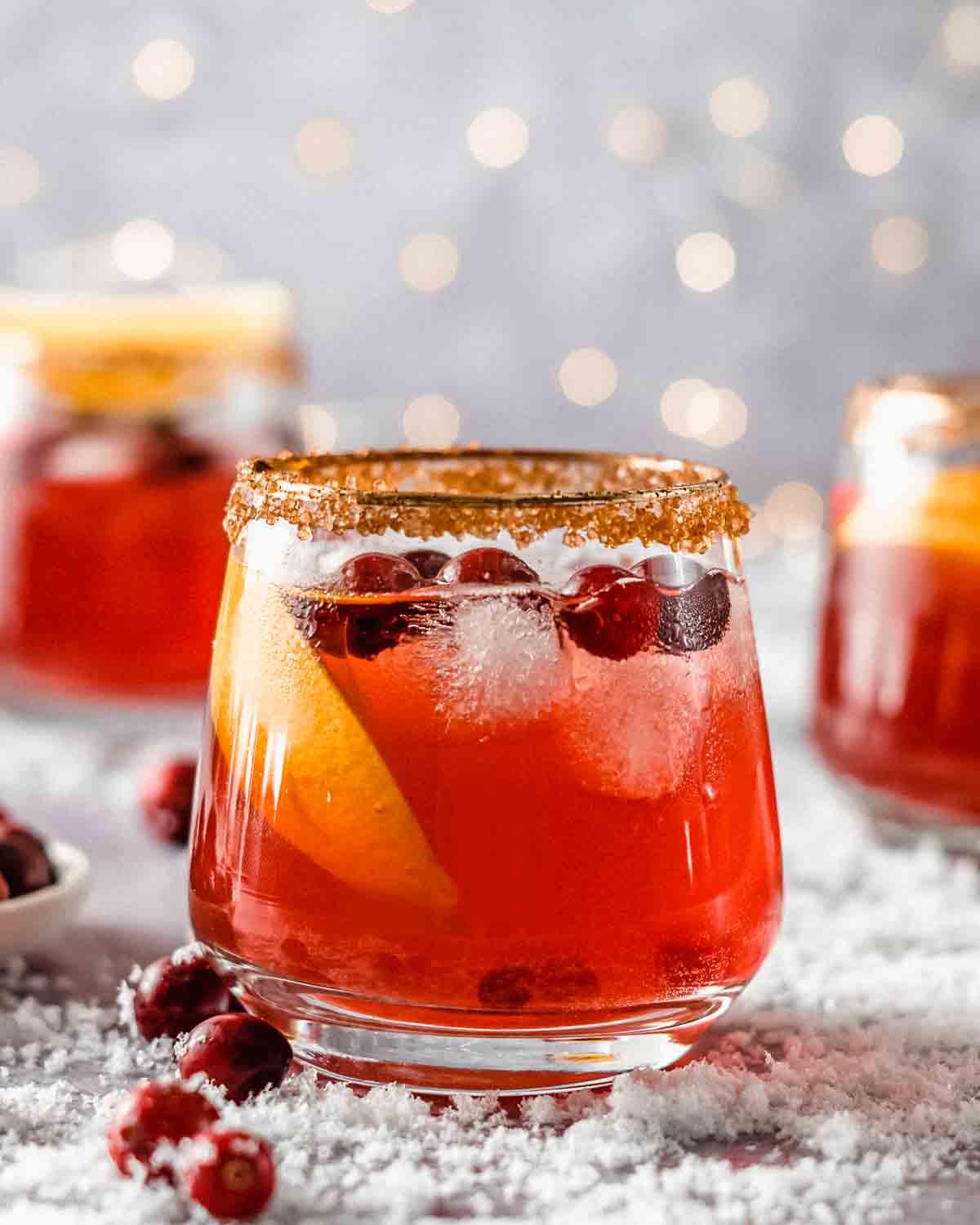 A front shot of a glass of holiday punch.