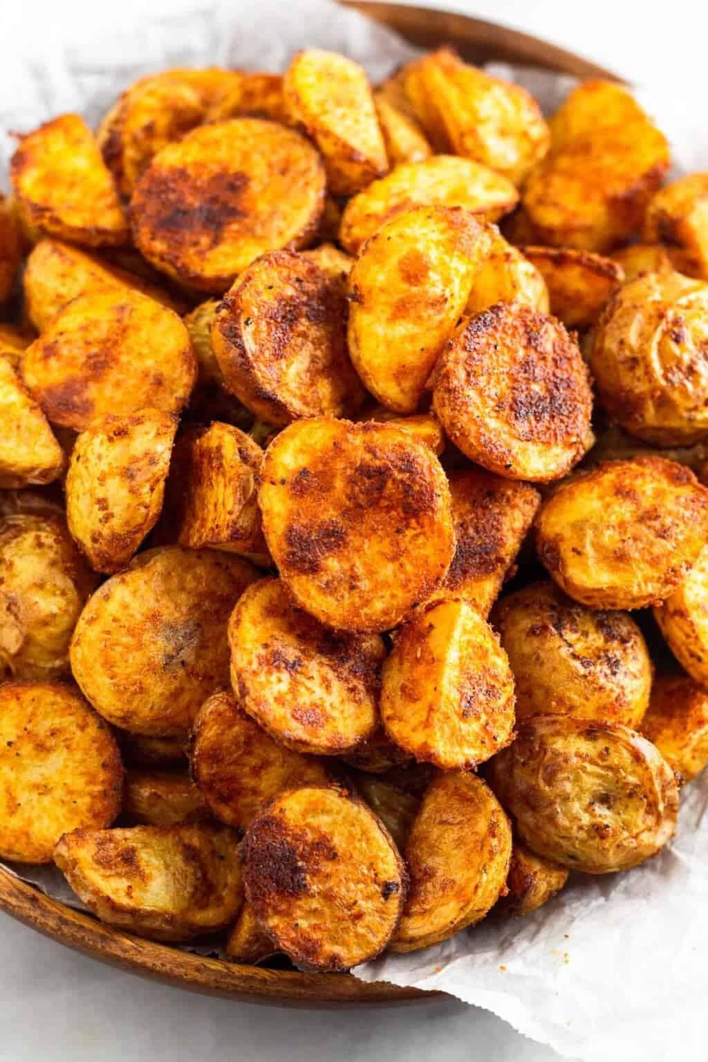 A close up of crispy breakfast potatoes.
