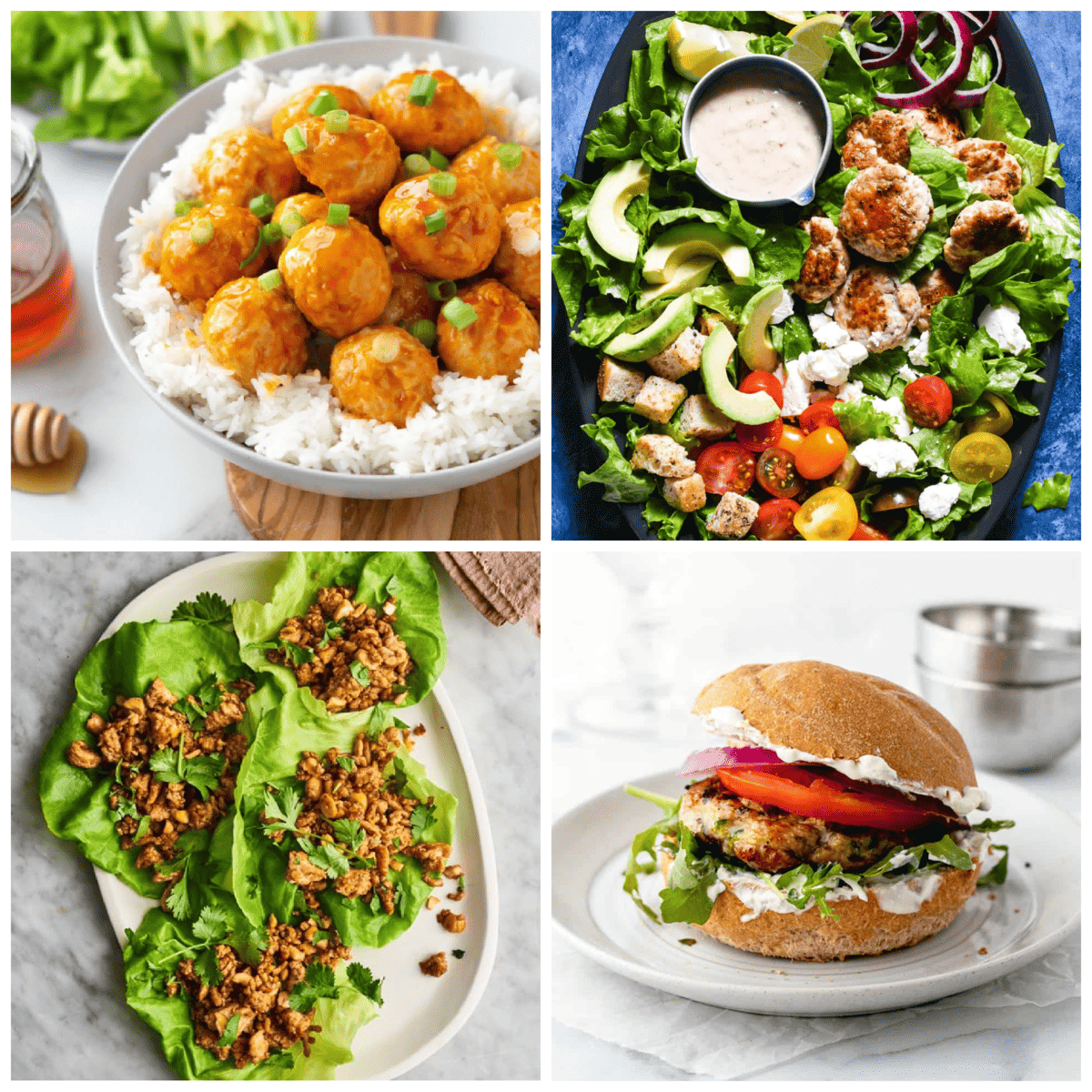 A collage of healthy ground turkey recipes.